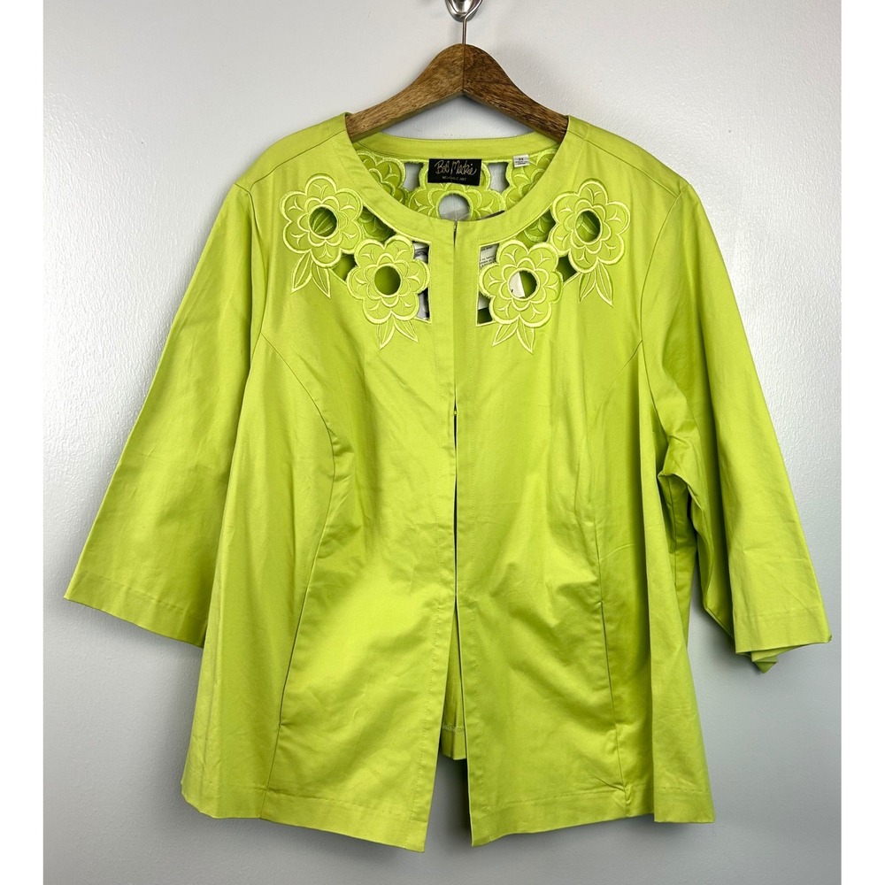 NWT‎ Bob Mackie Wearable Art Spring Green Floral Cutout Jacket Plus 3X Pockets